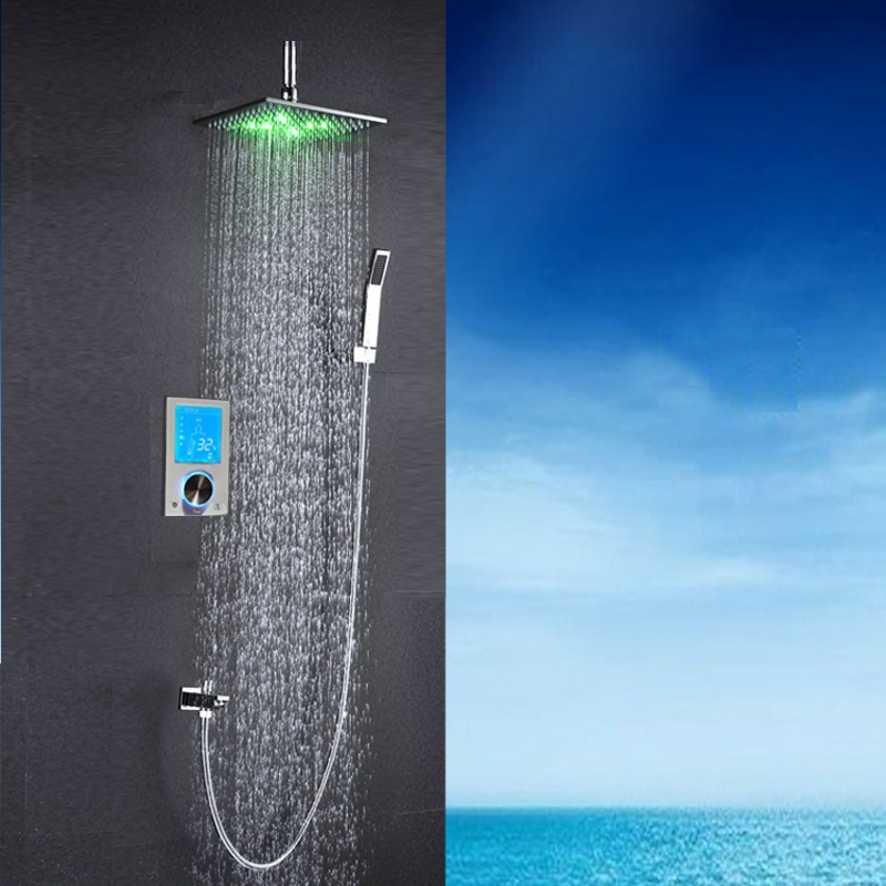 Fontana Flavia Chrome Ceiling Mount Digital Color Changing LED Rainfall Shower Set